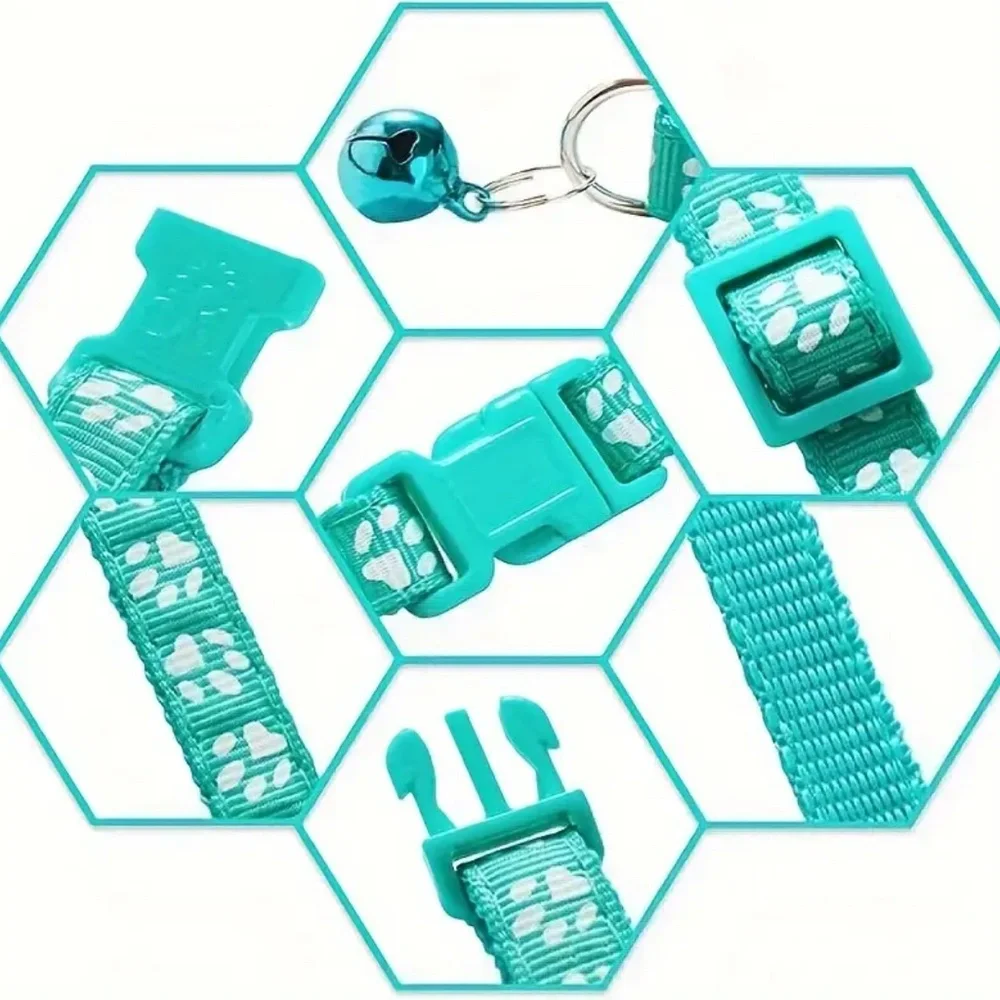 NEW! Adjustable Break Away Cat & Small Dog Paw Prints Collars with Bell!